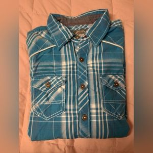 Buckle Men's shirt, sz medium, blue and white